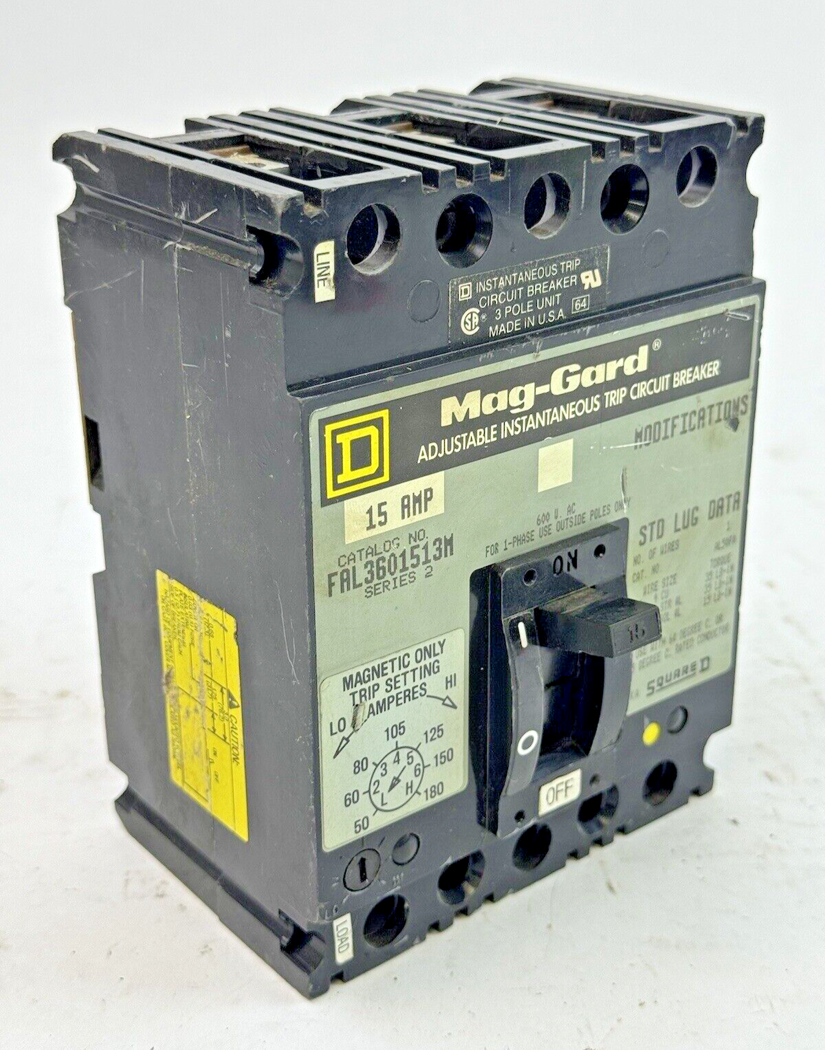 SQUARE D - FAL3601513M Ser. 2 - MAG-GARD CIRCUIT BREAKER - 3 POLE, 15 A, 600VAC