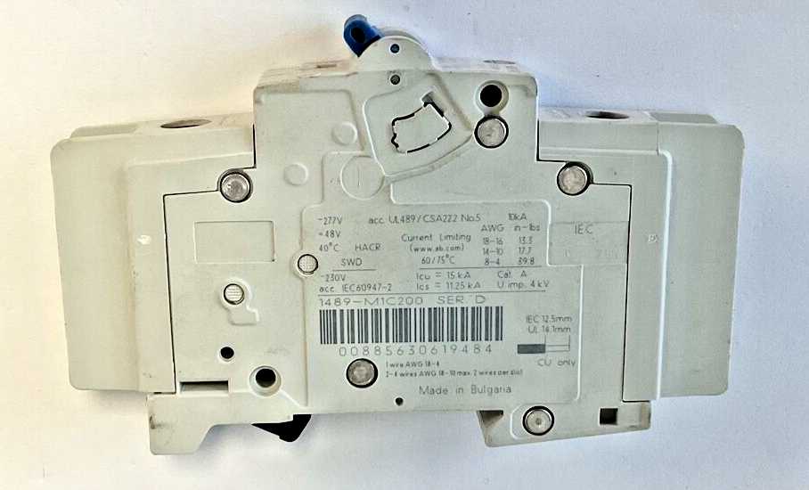 ALLEN BRADLEY 1489-M1C200 CIRCUIT BREAKER SER.D 20A 480Y/277V 10KA 50/60HZ 1POLE