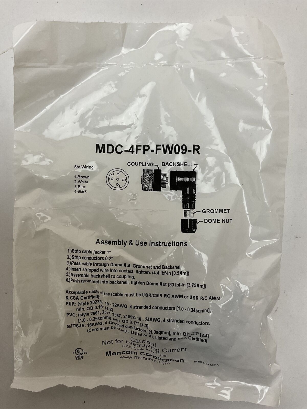 MENCOM MDC-4FP-FW09-R FIELD WIREABLE SENSOR PLUG (LOT OF 3)