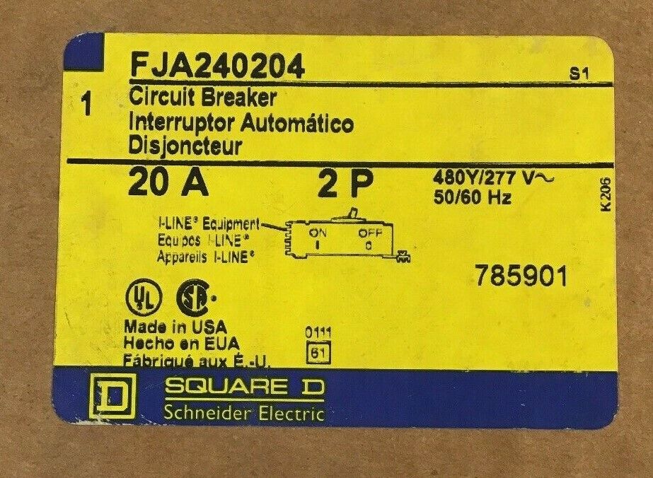 SQUARE D FJA240204 POWERPACT CIRCUIT BREAKER 20A 2POLE 480Y/277VAC