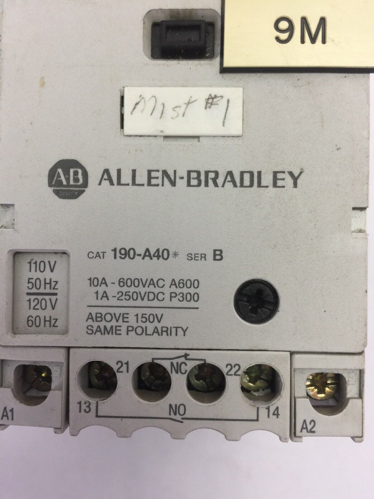 ALLEN BRADLEY MOTOR STARTER 190-P040 SER A 190-MN SER A 190-A40 SER B COIL 120V