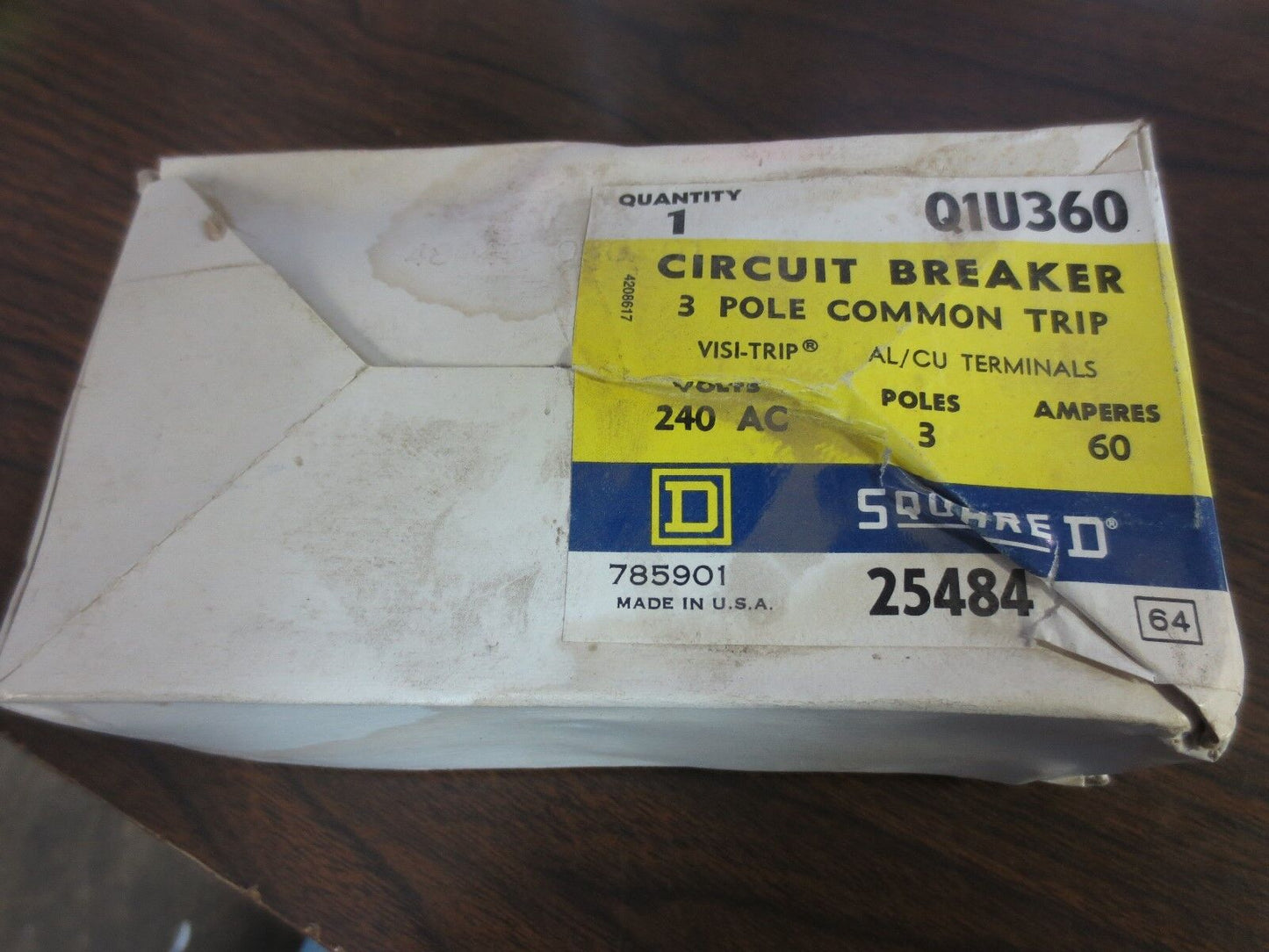 SQUARE D Q1U360 CIRCUIT BREAKER 60A, 240VAC, 3-POLE COMMON TRIP