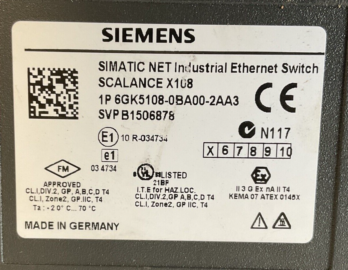 SIEMENS 108-0BA00-2AA3 ETHERNET SWITCH 24VDC 0.15A
