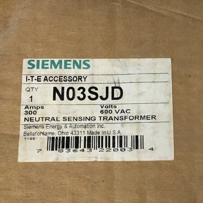 SIEMENS N03SJD NEUTRAL SENSING TRANSFORMER 600VAC 300AMPS