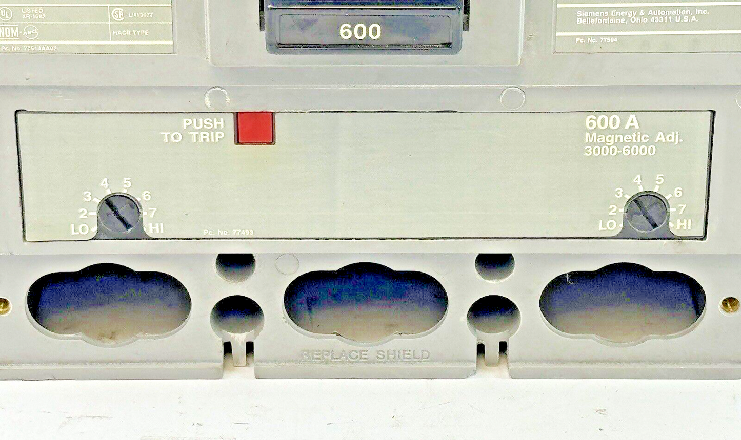 SIEMENS - LXD62B600A - BREAKER W/ A01JLDLV LOW VOLT AUX SWTCH 2 POLE/600A/600VAC