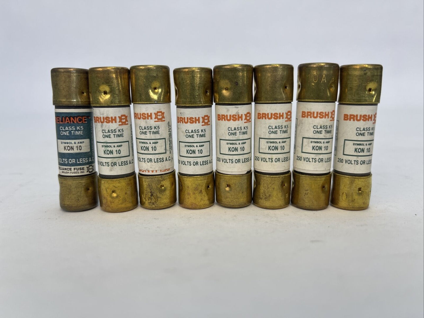 RELIANCE/BRUSH KON10 ONE TIME CLASS K5 FUSE 10AMP 250VAC (LOT OF 8)