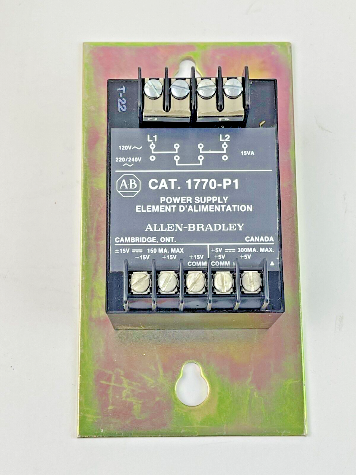 ALLEN-BRADLEY - 1770-P1 SER. A - POWER SUPPLY - 15AMP/120-240VAC/ANALOG/MODULAR