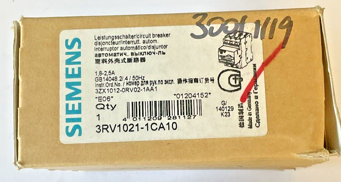 SIEMENS 3RV1021-1CA10 MOTOR CONTROL 1.8-2.5A