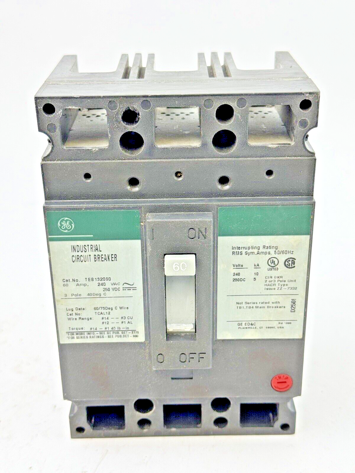 GE - TEB132060 - INDUSTRIAL CIRCUIT BREAKER - 60 A, 240 VAC, 250 VDC, 3 POLE