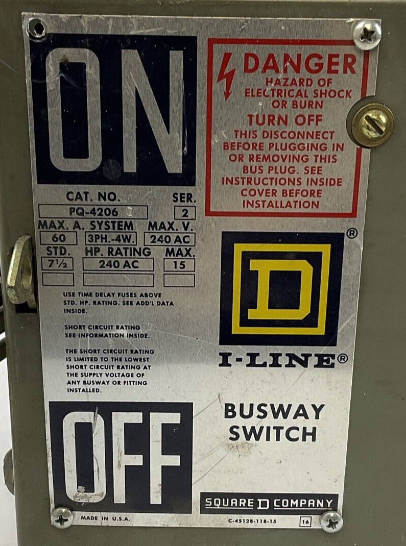 SQUARE D PQ-4206 FUSIBLE BUS PLUG 60AMP 240VAC 3PH SER.2