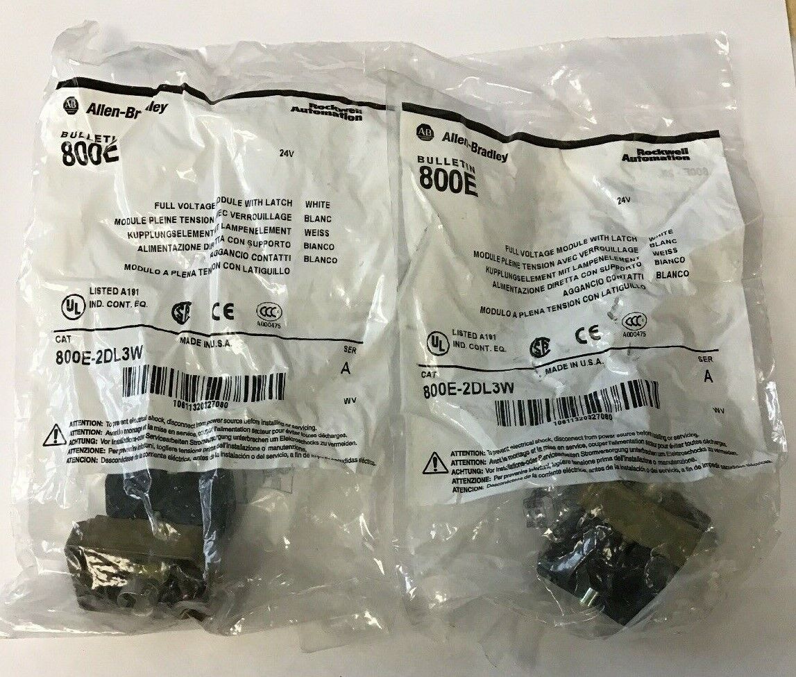 ALLEN BRADLEY 800E-2DL3W FULL VOLTAGE MODULE W/ LATCH (WHITE) SER. A***LOTOF2***