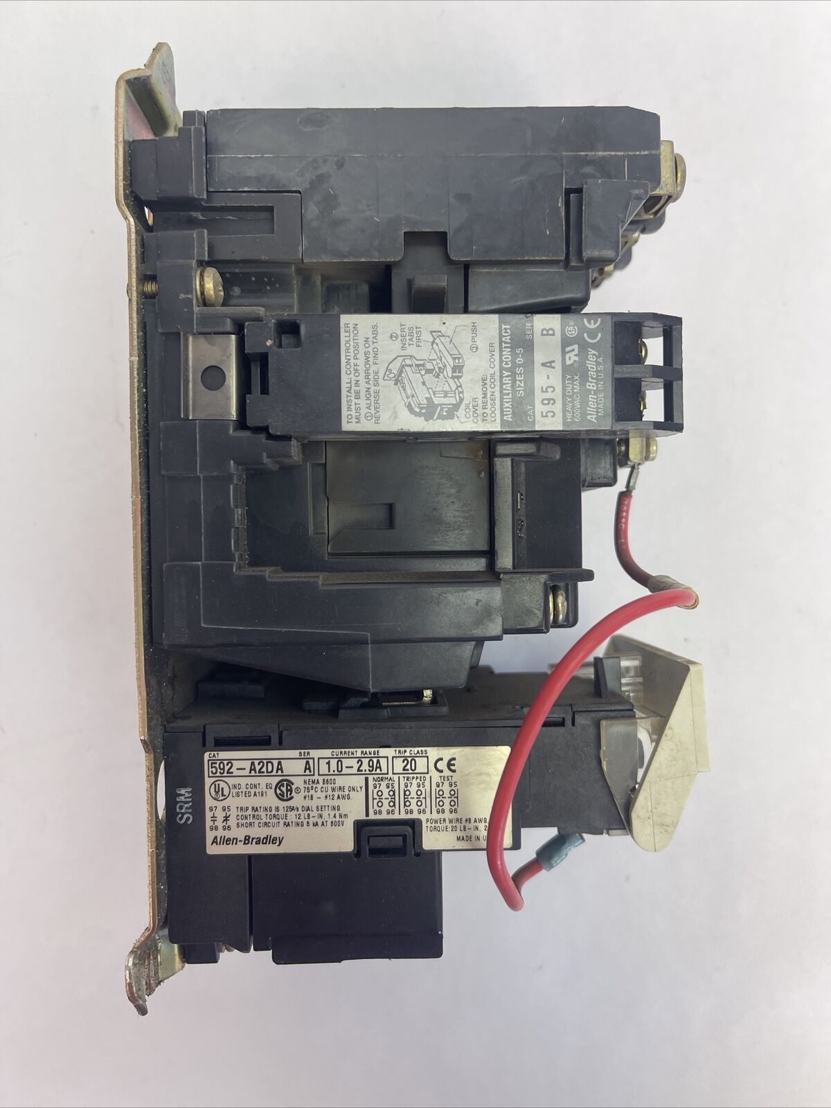ALLEN BRADLEY 509-BOD-A2D SER B SIZE 1 STARTER 27A 600VAC 10HP 592-A2DA 1-2.9A