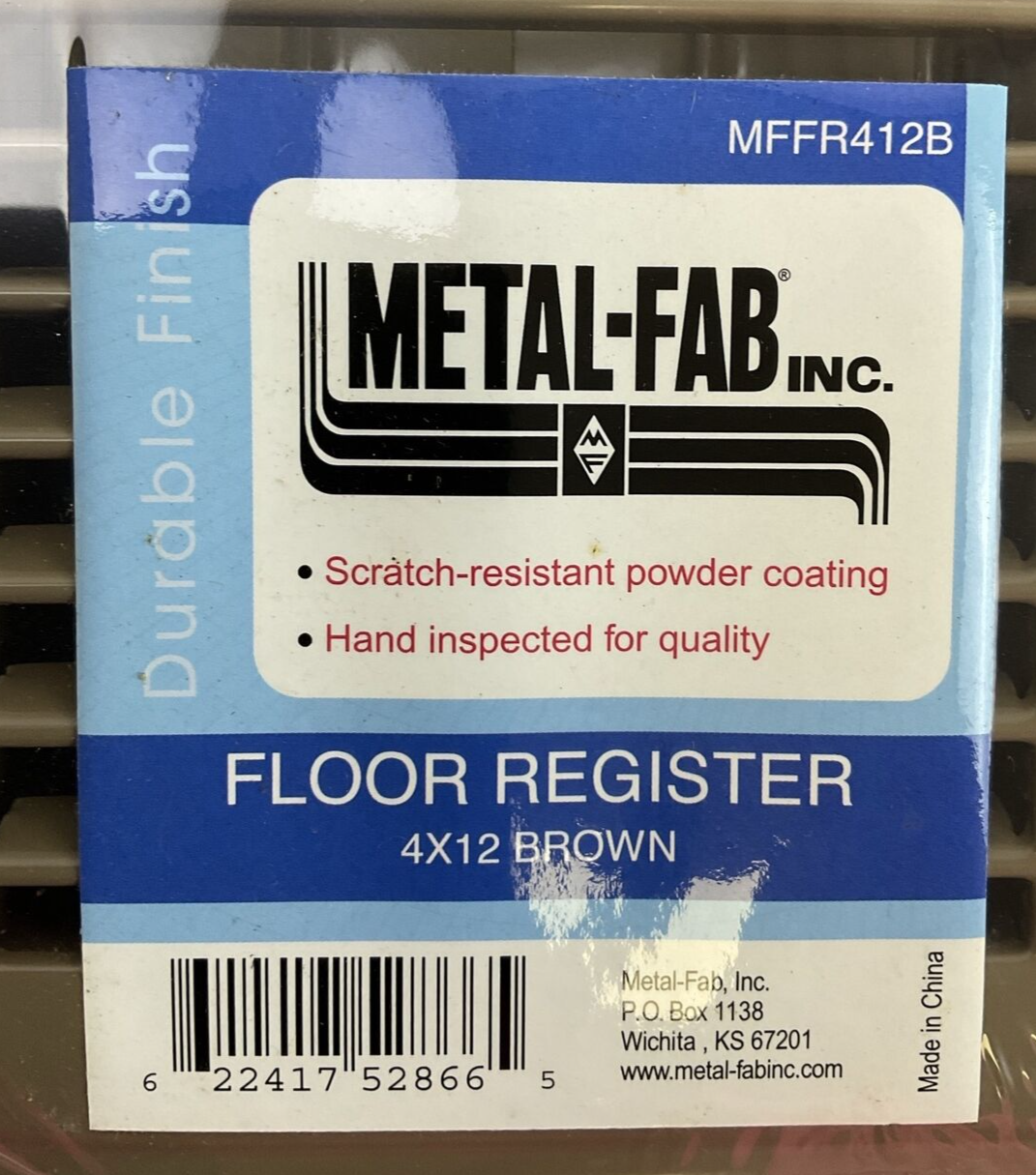METAL-FAB INC MFFR412B FLOOR REGISTER 4X12 BROWN DURABLE FINISH