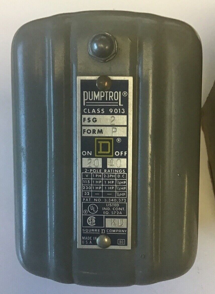 SQUARE D FSG-2 PRESSURE SWITCH CLOSE 20 OPEN 40 FORM P