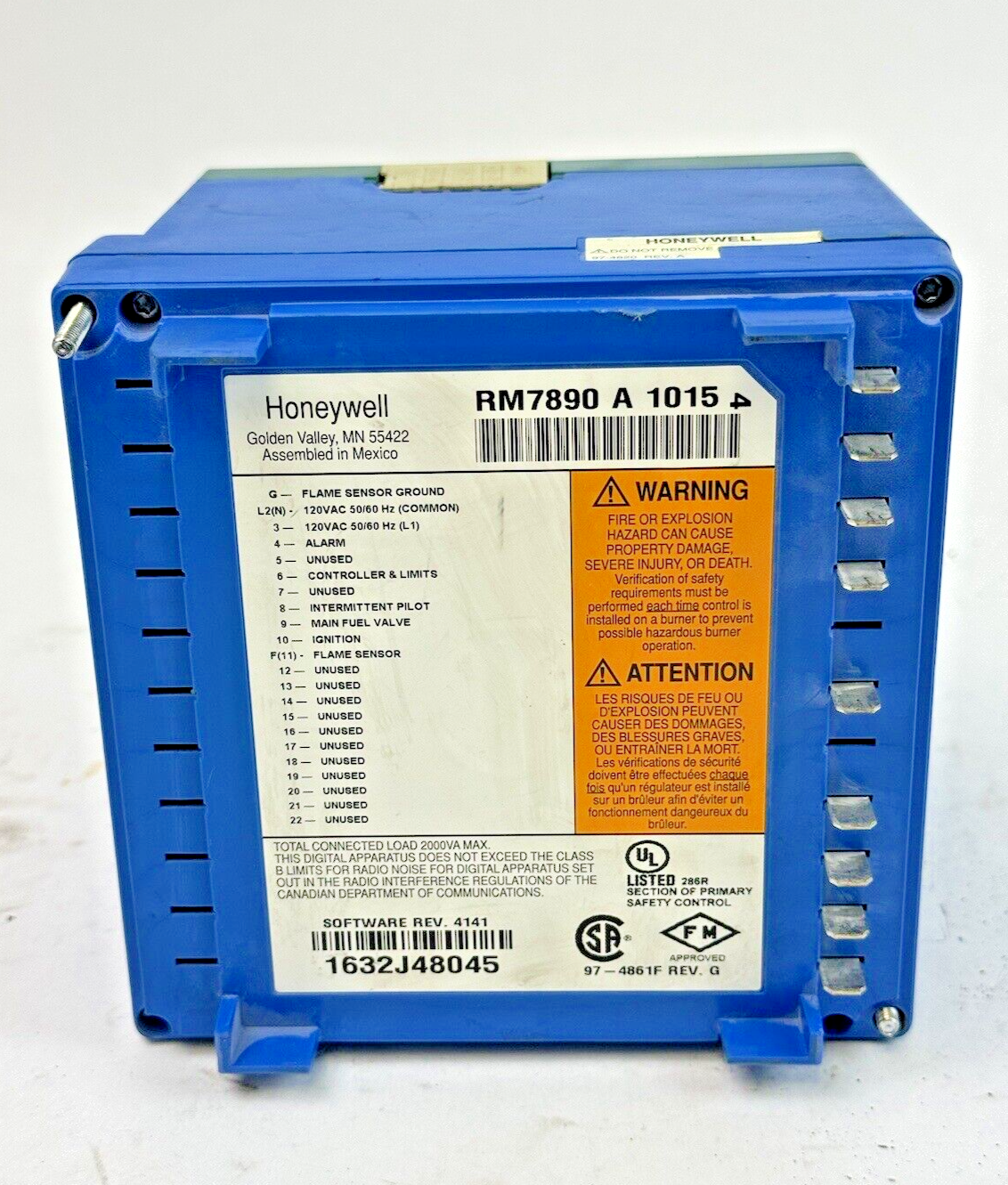 HONEYWELL - RM7890 A 1015 - ULTRAVIOLET FLAME AMPLIFIER - BURNER CONTROL -DESCR.