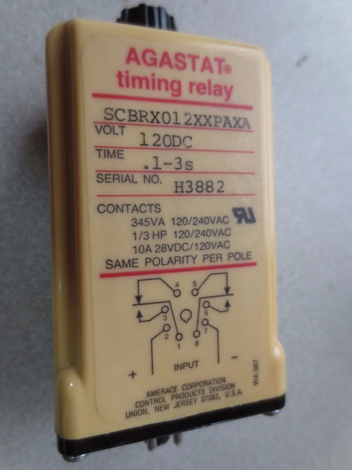 AGASTAT SCBRX012XXPAXA TIMING RELAY 120/60 - .1 to 3 Seconds - NEW SURPLUS