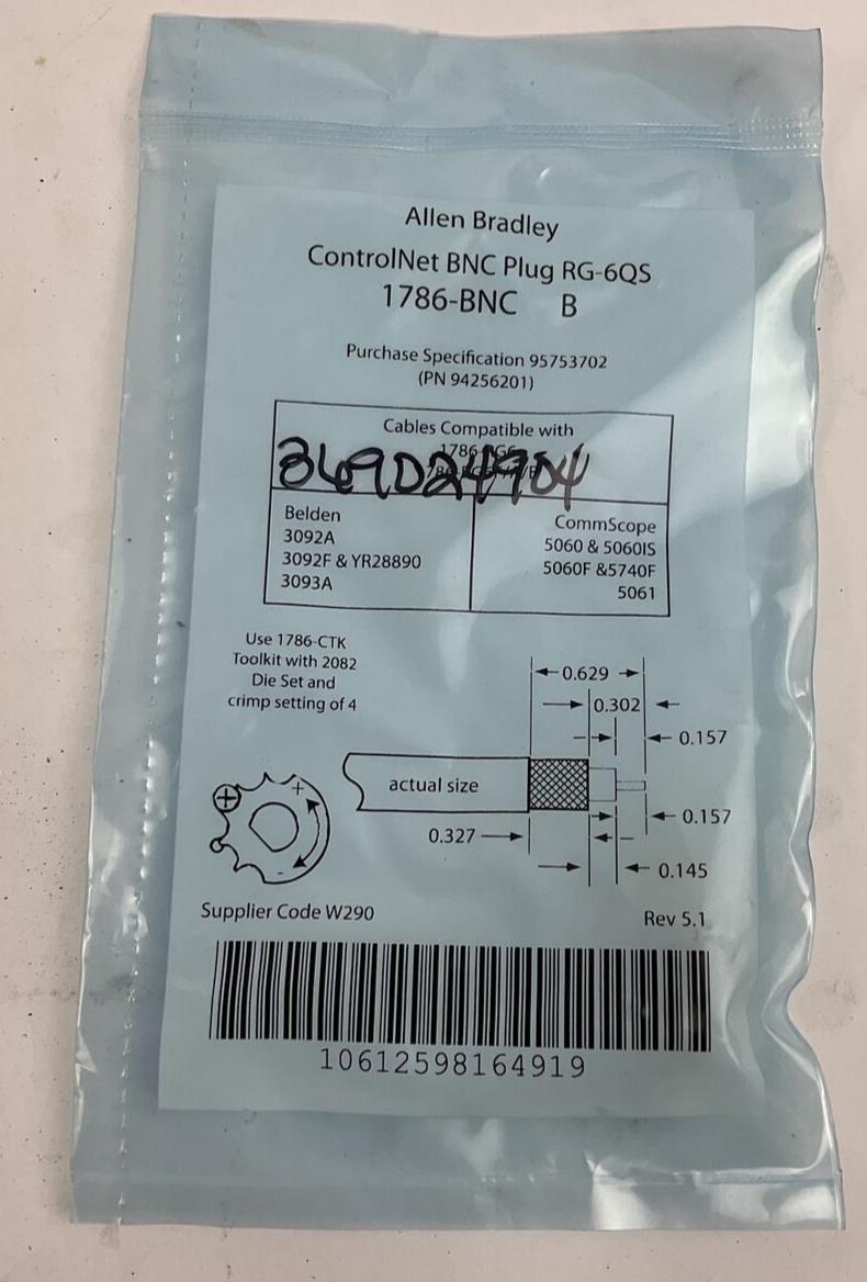 ALLEN BRADLEY 1786-BNC/B CONTROLNET BNC PLUG RG-6QS REV 5.1 ***LOTOF20***