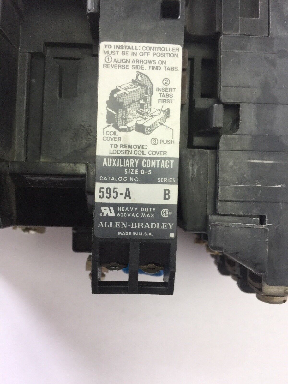 ALLEN BRADLEY 509-B0D SIZE 1 STARTER 600VAC 27AMP 10HP W50 HEATERS 120V COIL