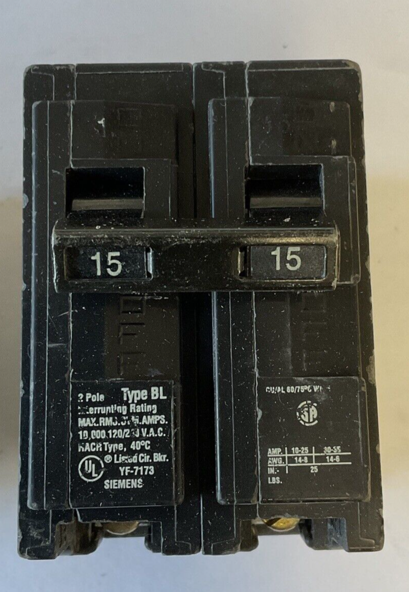 SIEMENS B215 CIRCUIT BREAKER 15AMP 2POLE 120/240VAC TYPE BL***LOTOF3***