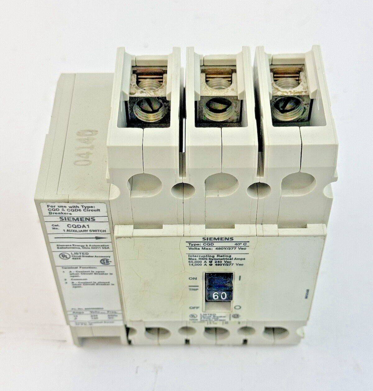 SIEMENS - CQD360AD - BREAKER (CQD360 W/ CQDA1 AUX SWITCH) - 3 POLE/60A/480 VAC