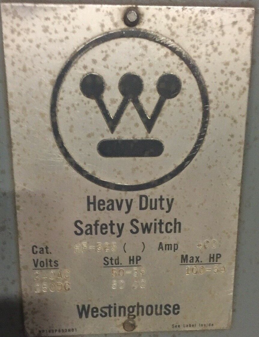 WESTINGHOUSE HF325 SAFETY SWITCH 400AMP 240VAC 250VDC 100HP