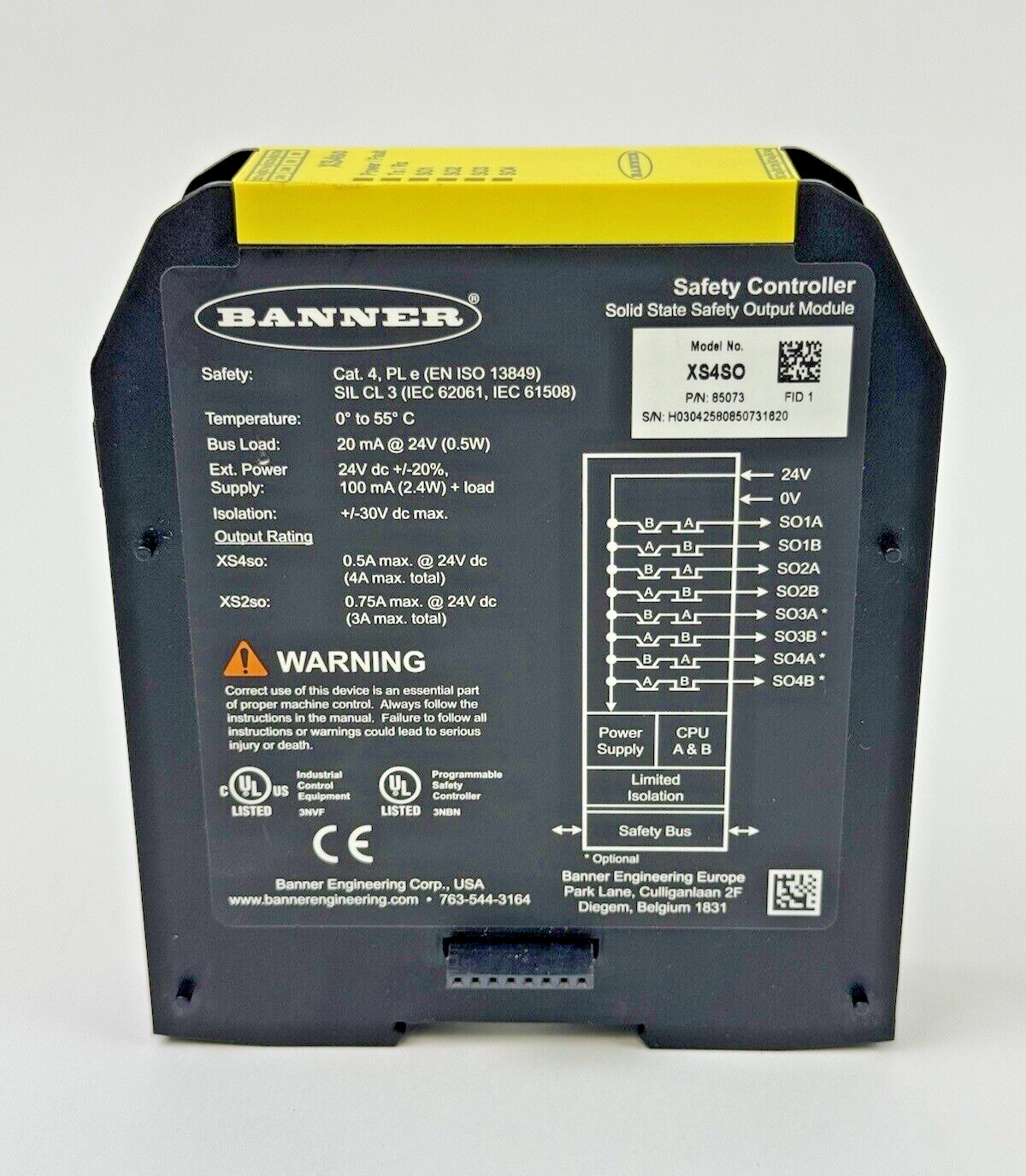 BANNER - XS4so - SAFETY CONTROLLER EXPANSION MODULE - 4 PAIR PNP SAFETY OUTPUTS