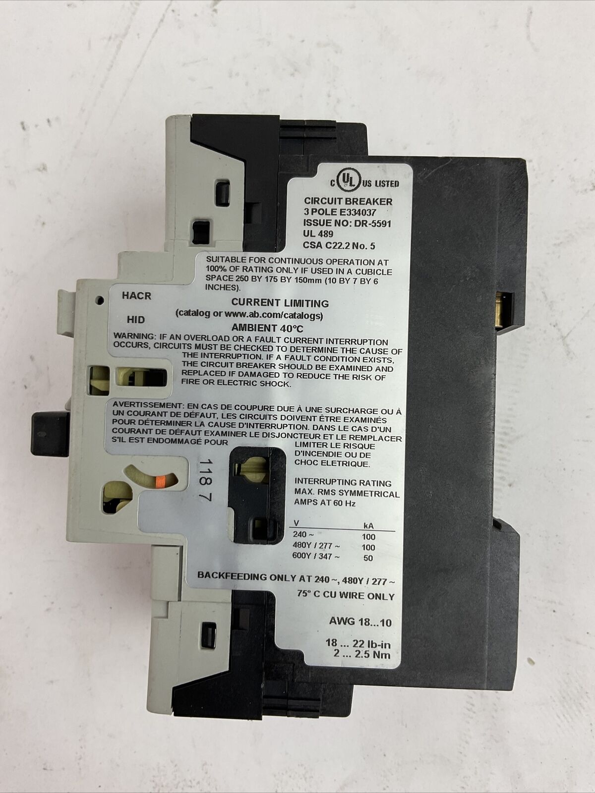 ALLEN BRADLEY 140U-D6D3-B60 MOTOR PROTECTOR SER B 6A 600Y/347VAC