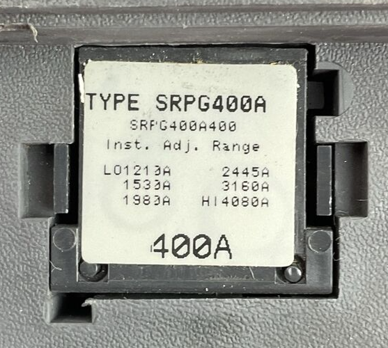 GE SGHA26AT0400 CIRCUIT BREAKER 400AMP 600VAC 2POLE SRPG400A400 TRIP PLUG 400AMP