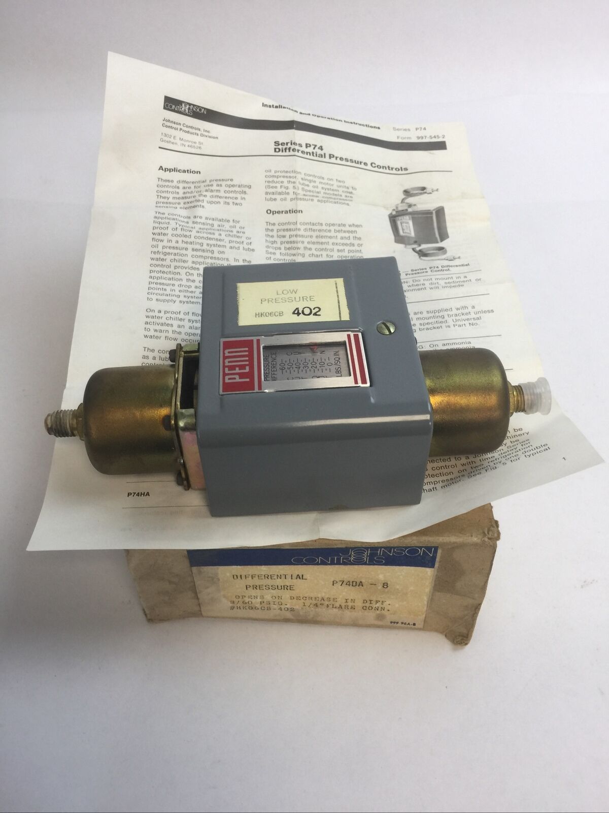 JOHNSON CONTROLS P74DA-8 DIFFERENTIAL PRESSURE CONTROL