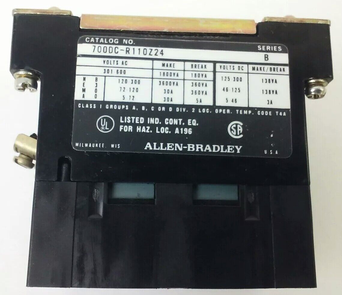 ALLEN BRADLEY, 700DC-R110Z24 SER.B, 2P, 1N.O.-1N.C., 24V DC COIL, MISSING PARTS