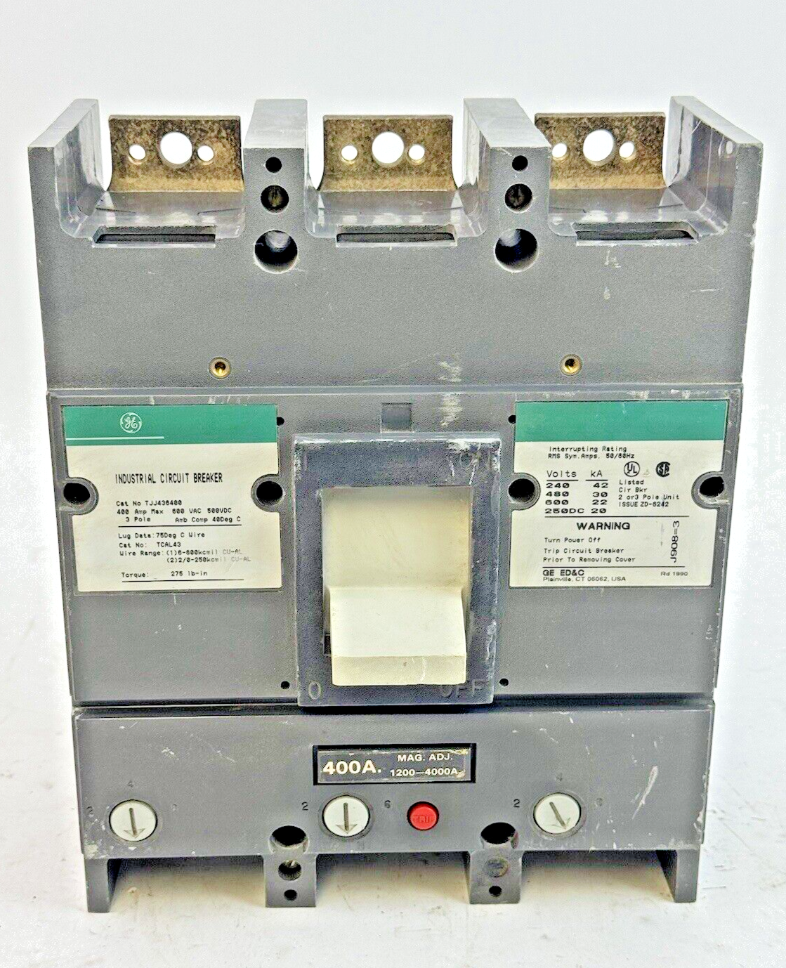 GE - TJJ436400 - IND. CIRCUIT BREAKER W/ 400A TRIP UNIT - 3 POLE/600 VAC/400A