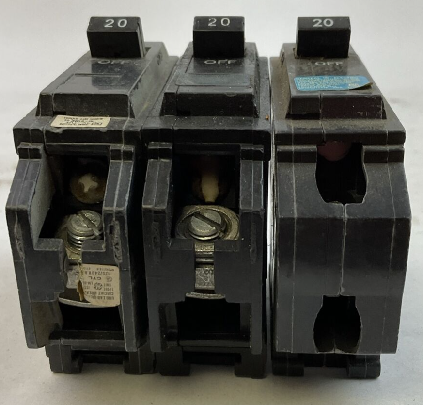 GE THHQB120 20AMP 120/240VAC 1POLE CIRCUIT BREAKER (LOT OF 3)