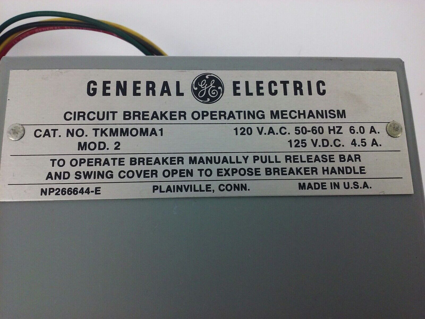 GE, TKMMOMA1, MOD 2, CIRCUIT BREAKER OPERATING MECHANISM, 120V- 50/60-6A, NEW
