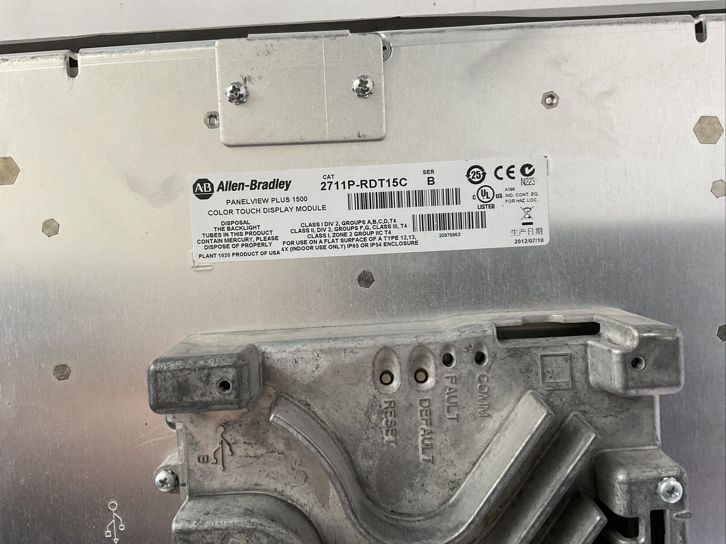 ALLEN BRADLEY 2711P-T15C4D9 SER A PANELVIEW PLUS 1500 (2711P-RP9D, 2711P-RDT15C)