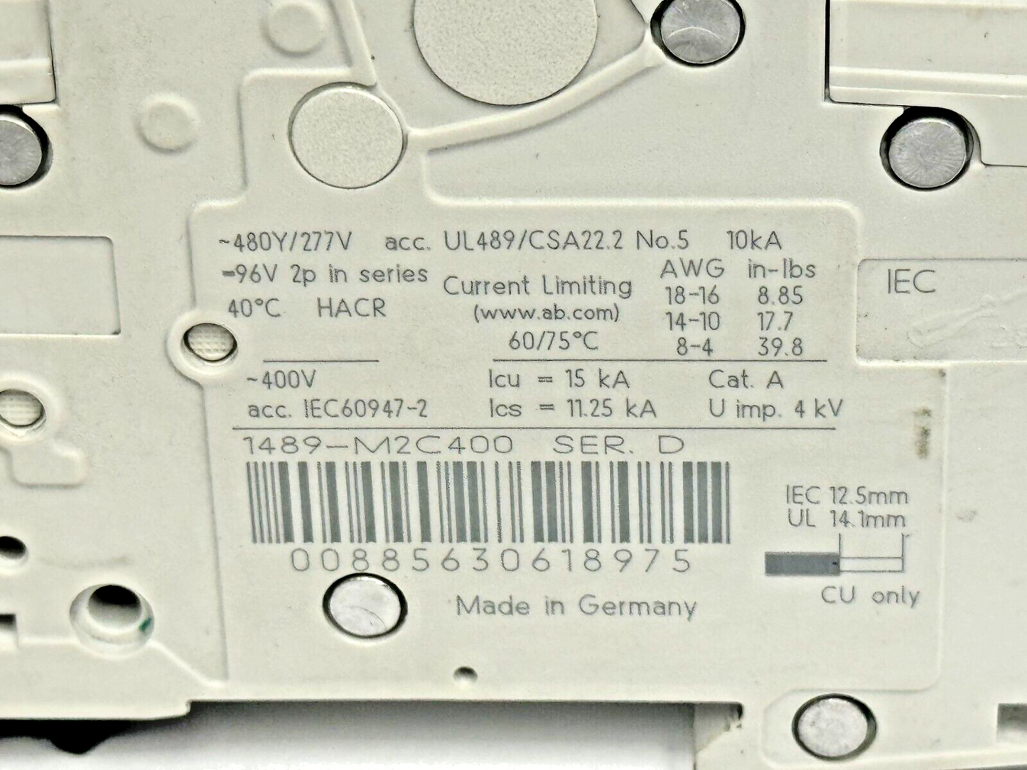 ALLEN-BRADLEY - 1489-M2C400 SER. D - MINIATURE CIRCUIT BREAKER - 2 P, 40A, 277 V