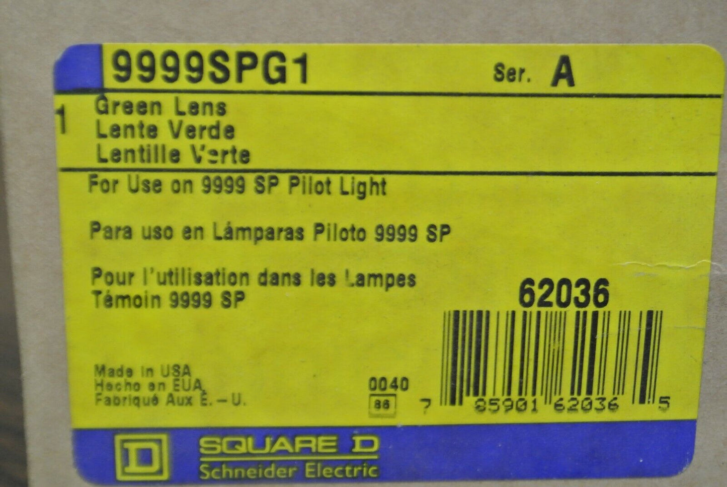 SQUARE D 9999 SPG1 GREEN LENS for 9999 SP PILOT LIGHT / NEW SURPLUS