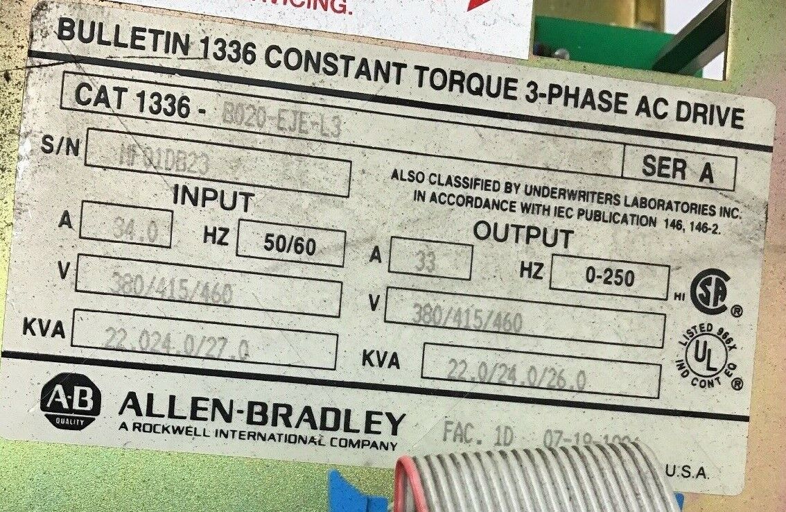 ALLEN BRADLEY AC DRIVE 1336-B020-EJE-L3***PART ONLY***FAN BROKEN***