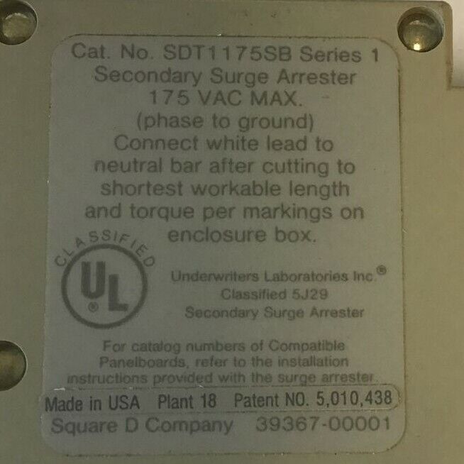 SQUARE D SDT1175SB SURGEBREAKER 175VAC 2POLE SER.1