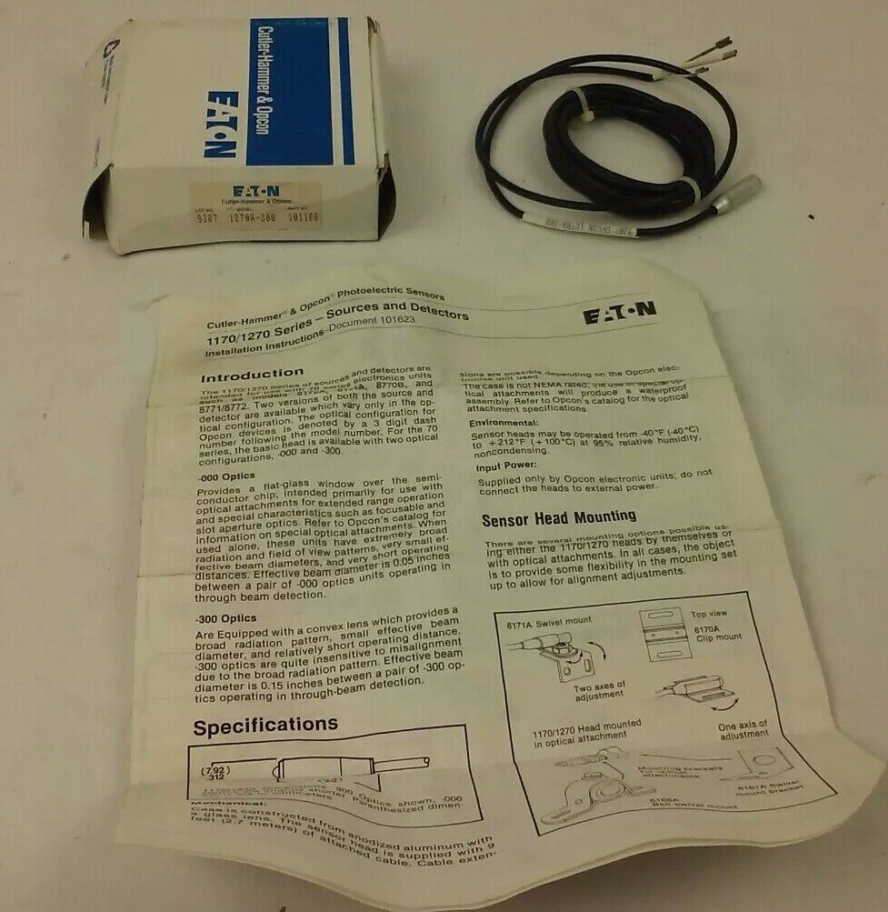 CUTLER HAMMER, 9307 OPCON 1270A-300, MICRO DETECTORS, PHOTOELECTRIC SENSORS, NEW
