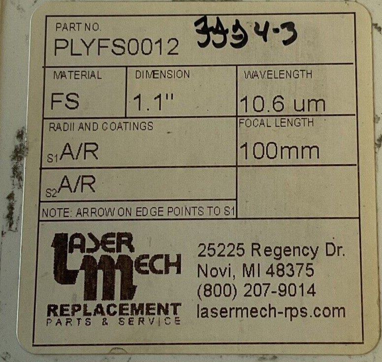 LASER MECH PLYFS0012 LENS 1.1" 10.6UM 10MM