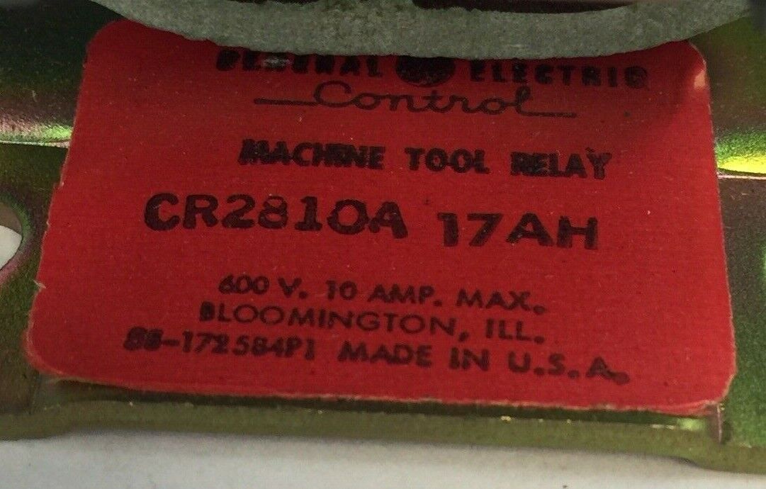 GE CR2810A17AH MACHINE TOOL RELAY 600V 10A 22D135 COIL 115V 60HZ 92V 50HZ