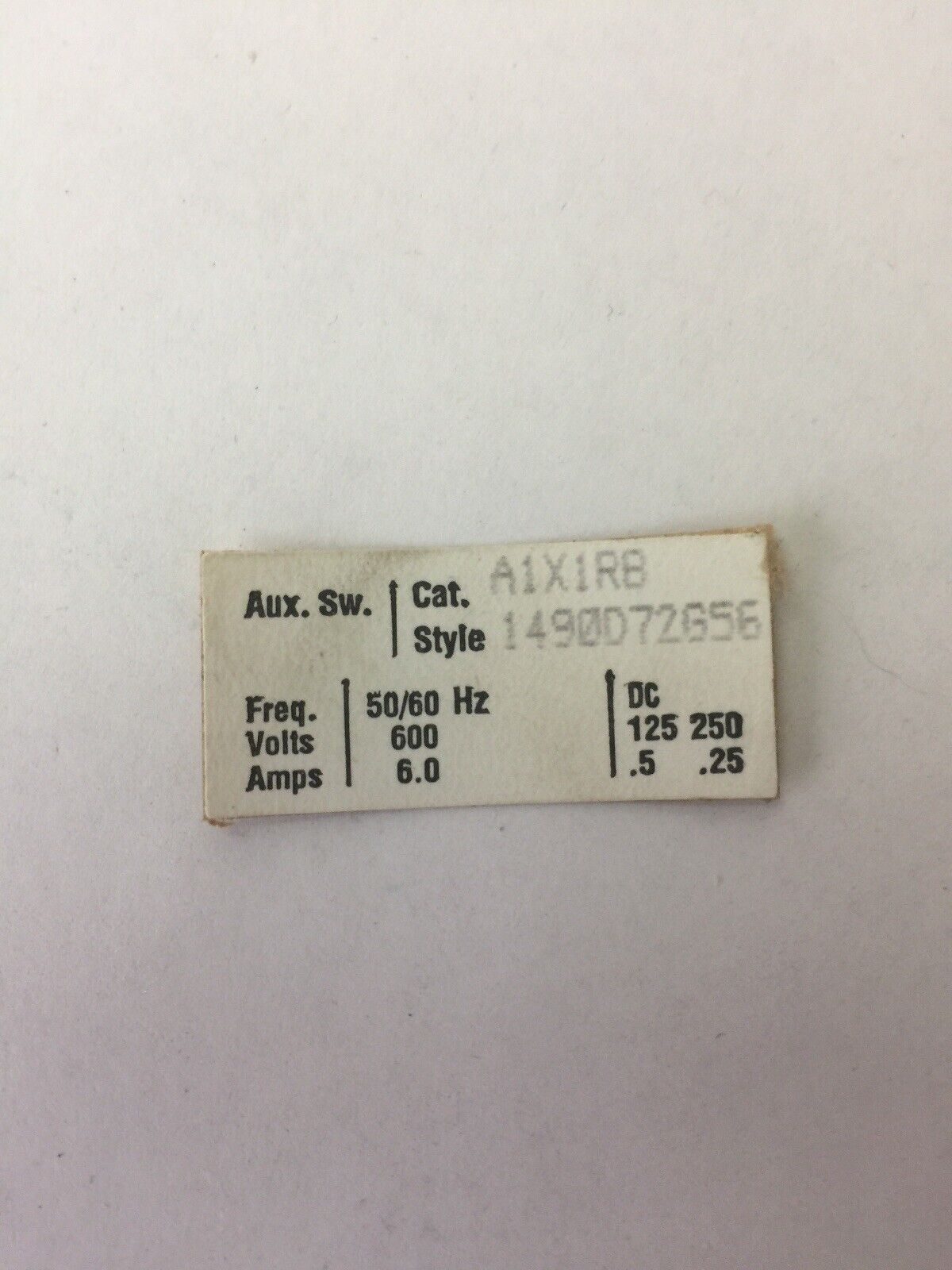 WESTINGHOUSE A1X1RB AUXILIARY SWITCH 600VAC 6A 125/250VDC 0.5/0.25A 1490D72G56