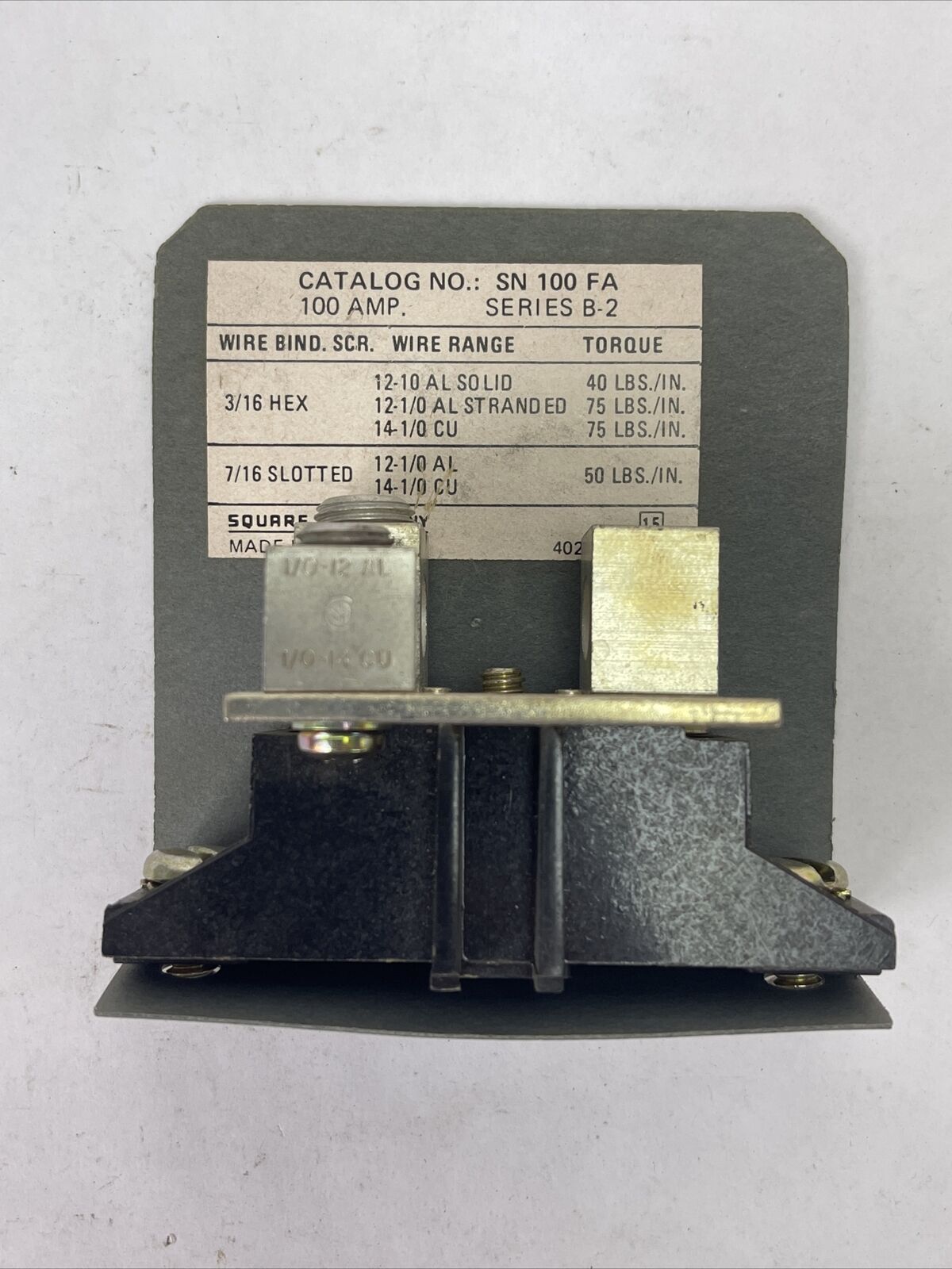 SQUARE D SN100FA,SER.B2 GROUNDABLE NEUTRAL ASSEMBLY,100A, 277/480VAC,125/250VDC,