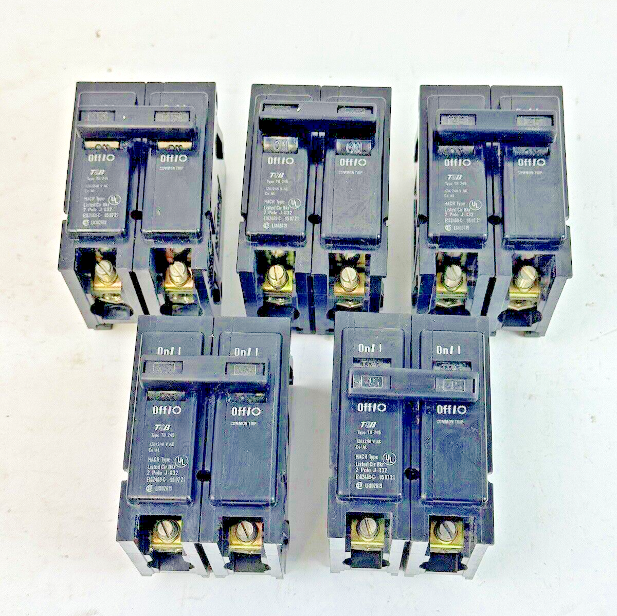 THOMAS & BETTS *LOT OF 5* TB245 - COM TRIP CIRCUIT BREAKERS -2 POLE/20 A/240 VAC
