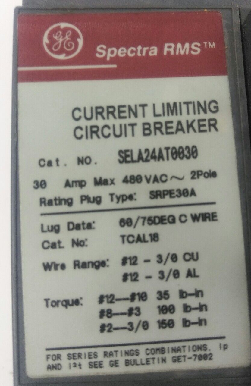 GE SELA24AT0030 2P, 30A, 480V,CIRCUIT BREAKER W/ 20A PLUG, USED GOOD CONDITION