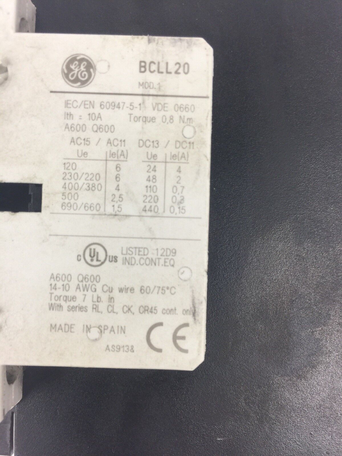 GE CL10E300M CONTACTOR LB4ED COIL 24-28VAC/DC 50/60HZ BCLL11 & BCLL20 AUX CONTAC