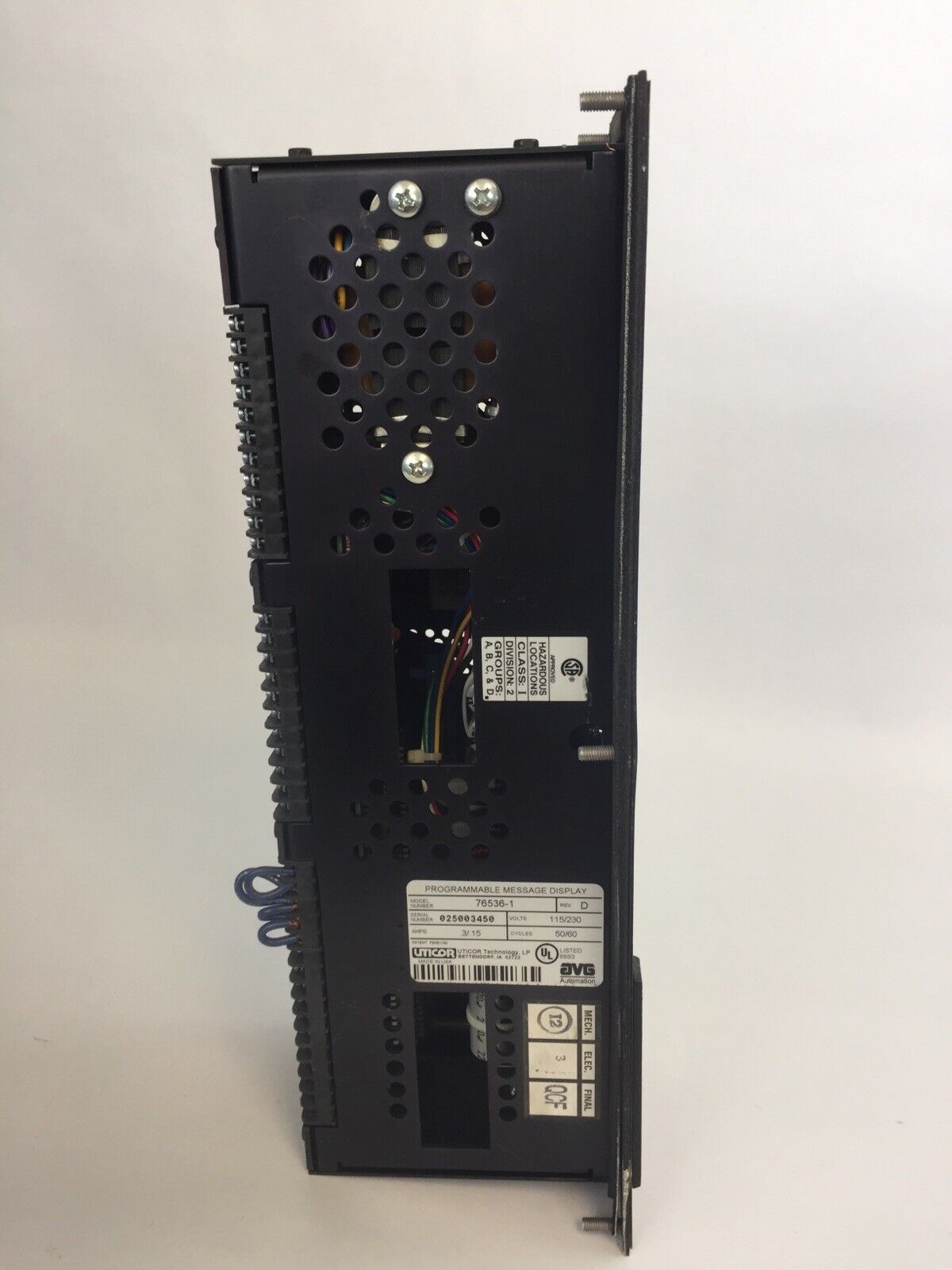 UTICOR 76536-1 PROGRAMMABLE MESSAGE DISPLAY REV D 115/230V 50/60CY 0.3/0.15A