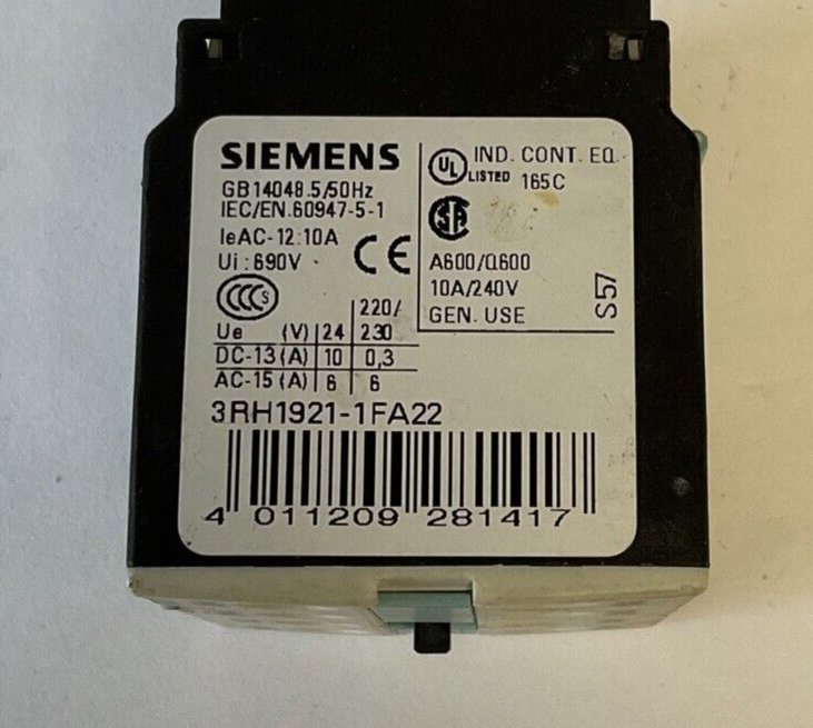 SIEMENS 3RH1921-1FA22 CONTACT BLOCK 10A 240V****LOTOF8****