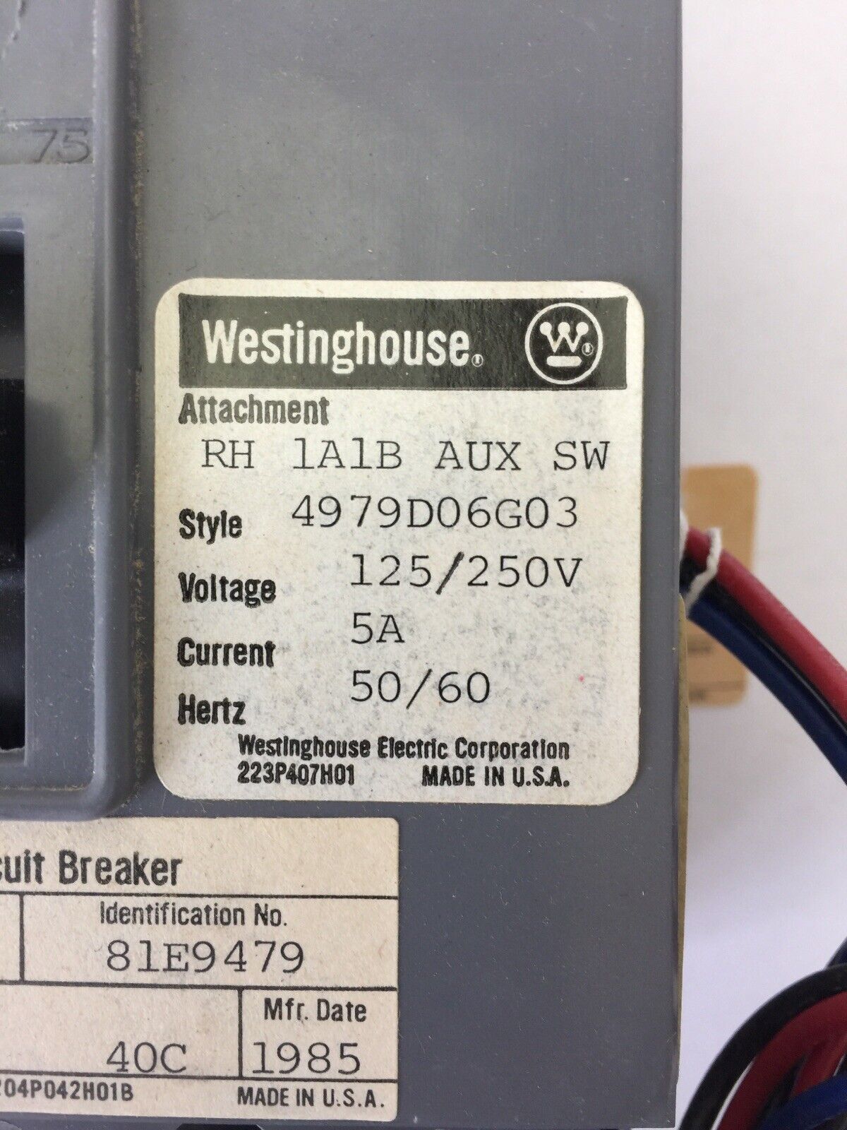 WESTINGHOUSE HFB3035 AB DE-ION CIRCUIT BREAKER 35AMP 600VAC 3POLE 4979D06G03