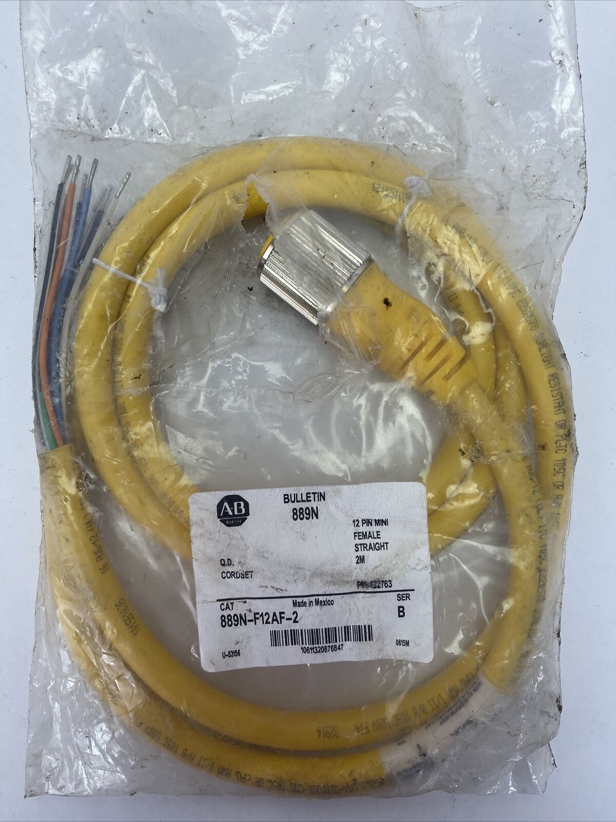 ALLEN BRADLEY 889N-F12AF-2 SER B Q.D. CORDSET 12 PIN MINI FEMALE STRAIGHT 2M